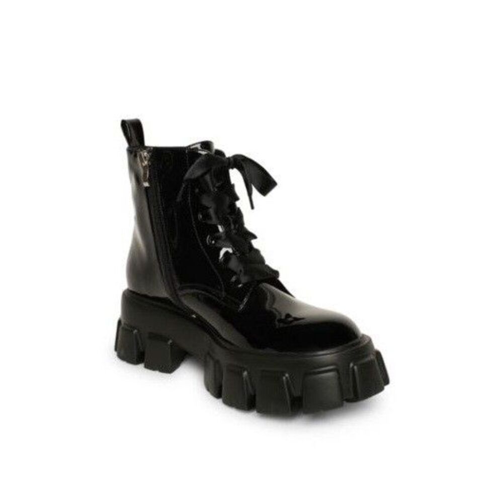 SMASH Womens 10 M Black Patent Nia Ribbon Laced Platform Booties NIB RZ7